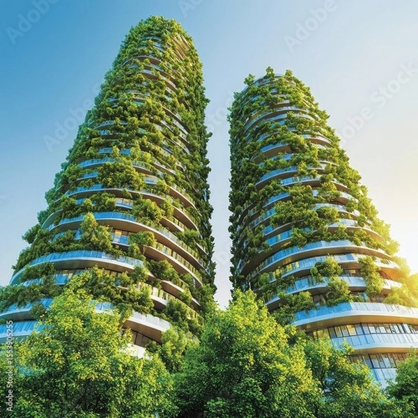 Fototapeta Energy-efficient buildings low consumption architecture green design smart materials climate-conscious construction renewable systems sustainable development eco urban design