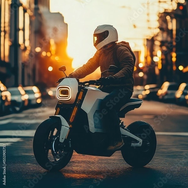 Fototapeta Electric Motorcycle Initiatives aimed at reducing urban pollution and offering clean transportation options through the adoption of electric motorcycles for commuting and short-distance travel
