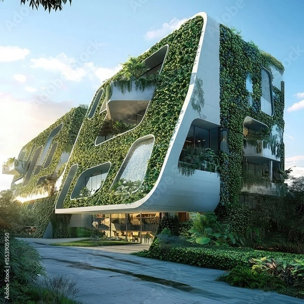 Fototapeta Energy-efficient buildings low consumption architecture green design smart materials climate-conscious construction renewable systems sustainable development eco urban design