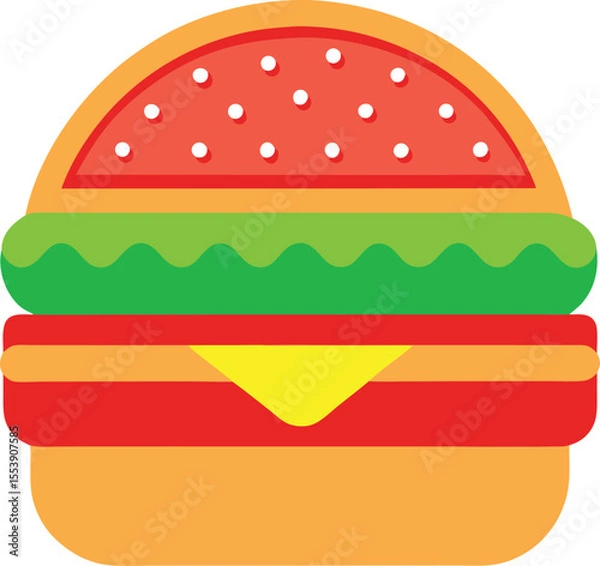 Fototapeta Stylized flat design hamburger icon with sesame seed bun and cheese
