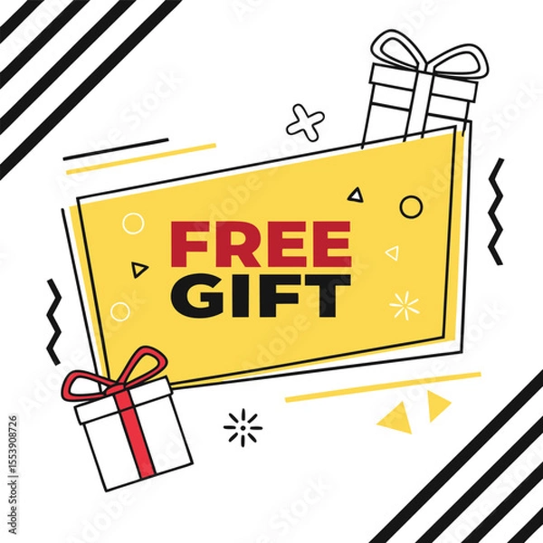 Fototapeta Yellow Banner with Free Gift Text and Bold Geometric Shapes