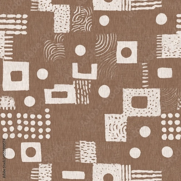 Fototapeta Calm scribble shape minimal shape seamless pattern. Gender neutral baby nursery natural brown linen decor background. Scandi style sketch doodle wallpaper in decorative kid fashion swatch. 