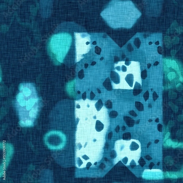 Fototapeta Abstract indigo blue batik dye seamless pattern, Organic bleed effect dyed wash background.