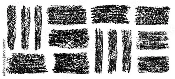 Fototapeta Charcoal grunge backgrounds set. Black coal pencill hatches and scribbles. Grungy abstract backdrops collection.