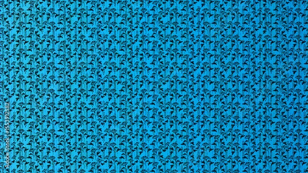Fototapeta Black wisteria flowers pattern on a vibrant blue gradient background