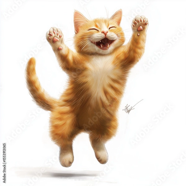 Obraz Orange Cat Mid-Leap with Happy Expression