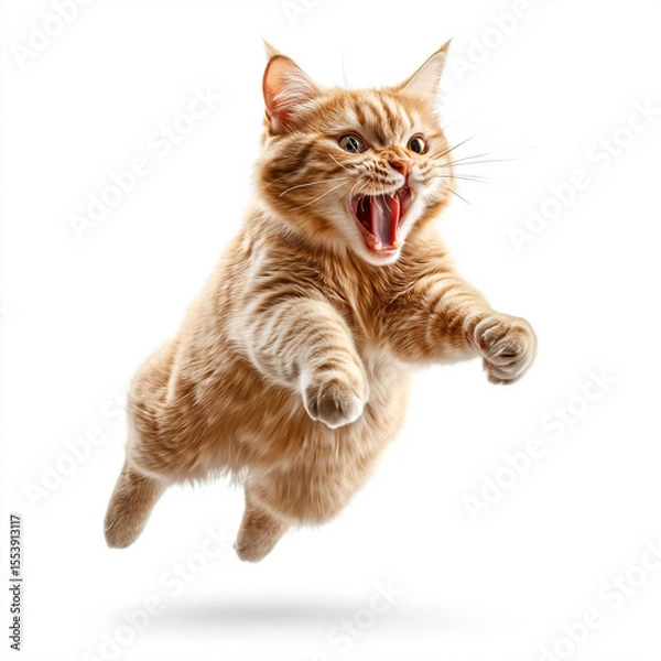 Obraz Orange Tabby Cat Mid-Jump with Arched Back