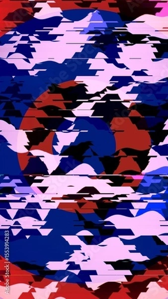 Fototapeta Abstract Glitch Aesthetic with Pixelated Distortion and Camouflage Style in Red, Blue and Pink Color Scheme. Illustration