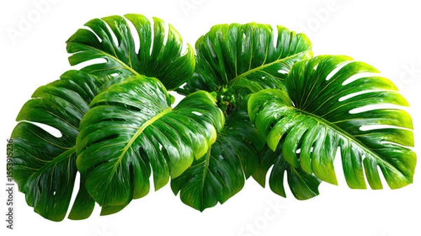 Fototapeta Tropical Monstera Leaves: Lush, vibrant green monstera leaves, showcasing their characteristic split leaves and deep veining, creating a vibrant display of tropical foliage. 