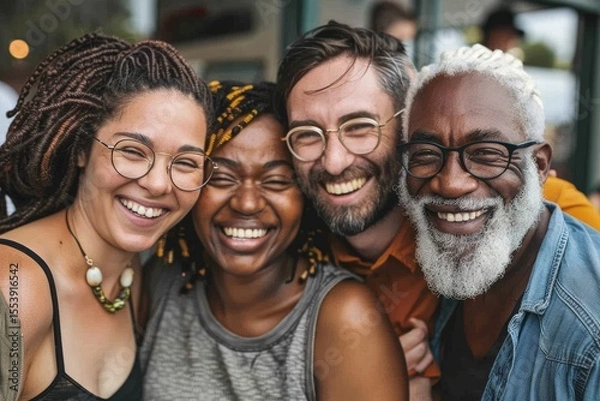 Fototapeta Group of diverse friends having fun together. Multiethnic group of people bonding and having fun together.