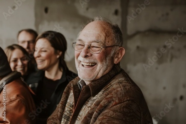 Fototapeta Happy senior man with his family in the background at home. Portrait of a smiling senior man.