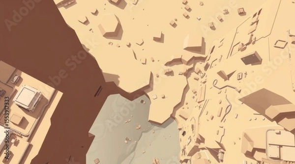 Fototapeta Abstract City Landscape: Bird's-eye view of an abstract cityscape with a mix of geometric structures and a vast expanse of an earthy palette.