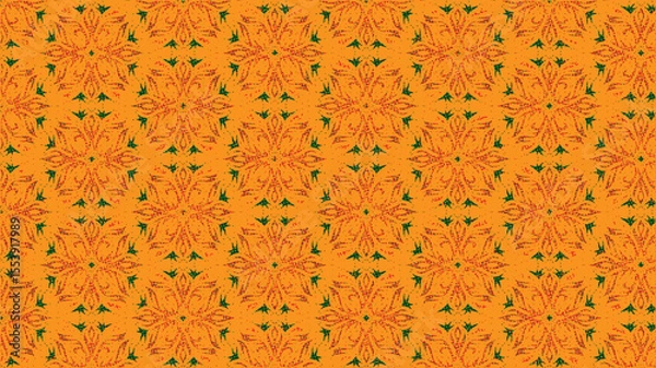 Fototapeta Intricate orange and green mandala pattern with star motifs