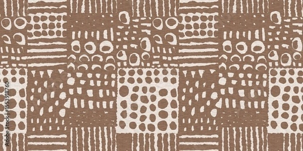 Fototapeta Calm scribble shape minimal shape seamless border pattern. Gender neutral baby nursery natural brown linen banner background. Scandi style sketch doodle wash tape edging trim. 