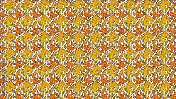 Fototapeta Retro pop art style flame pattern with red dot halftone background