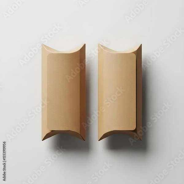 Fototapeta Kraft paper pillow box mockup set, blank curved packaging, sustainable small gift container, eco-friendly product pack