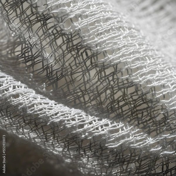 Fototapeta White loose weave fabric close-up, organic cotton gauze texture, sheer textile background, breathable natural material
