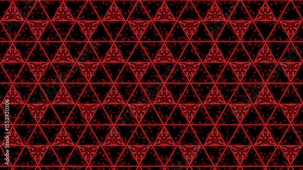 Fototapeta Intricate red tribal pattern on textured black background