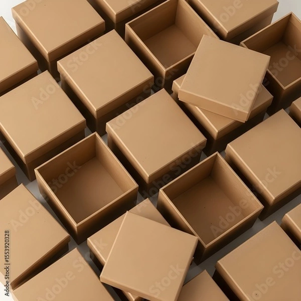Fototapeta Kraft paper gift box mockup set, blank packaging square containers, sustainable product display, eco-friendly retail boxes