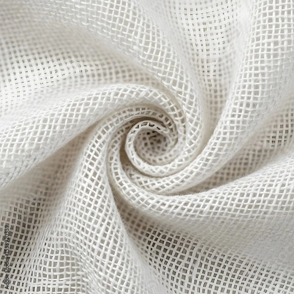 Fototapeta White mesh fabric close-up, organic cotton net texture, sheer textile background, breathable abstract material