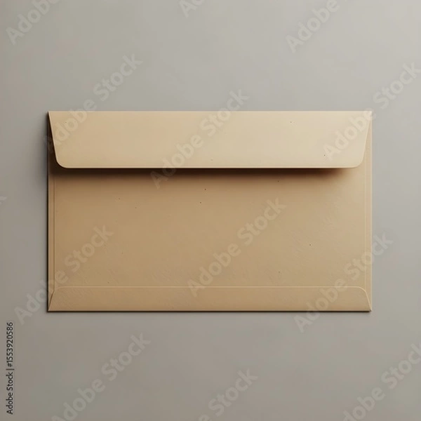 Fototapeta Kraft paper envelope mockup, blank mail template, natural stationery design, sustainable invitation cover top view