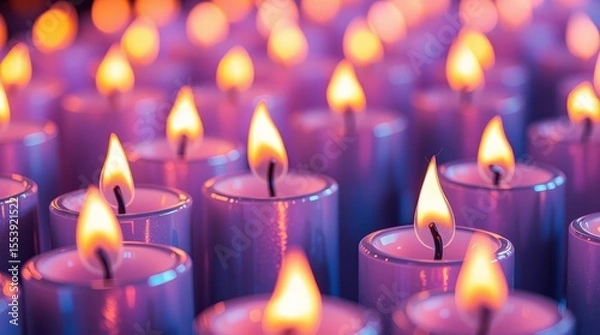 Fototapeta Illuminating Ceremony: A collection of glowing candles, each radiating a warm, inviting light, create a tranquil and reverent atmosphere, perfect for moments of reflection and remembrance.