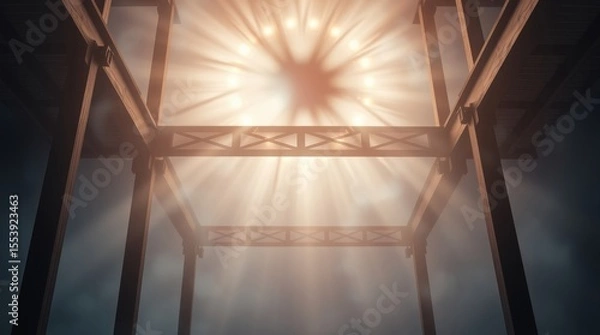 Fototapeta Illuminated Architectural Structure: A striking composition highlighting an interior architectural framework, bathed in ethereal light filtering from above.