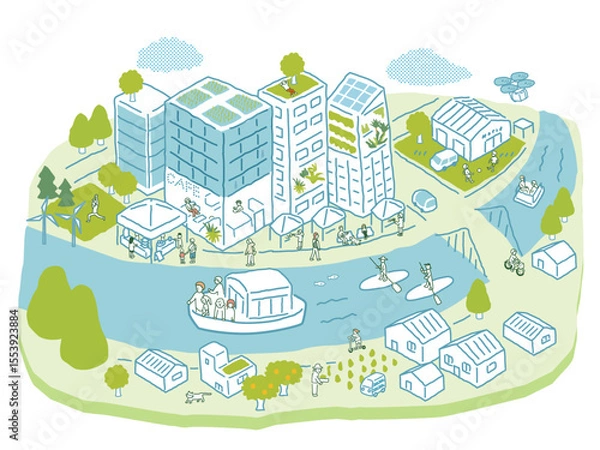 Obraz 水辺のまちづくり 　アイソメトリックイラスト