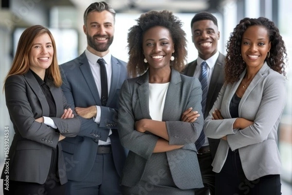 Fototapeta Portrait of a group of smiling business people standing in a row