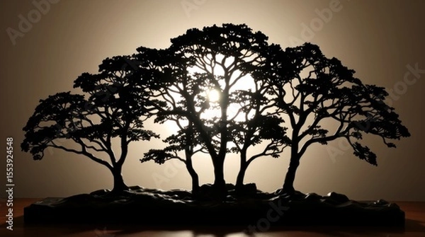 Fototapeta Silhouette of Tree and Light: Sunlight streams through the canopy of majestic trees, casting a striking silhouette. This image captures the quiet elegance of nature. 