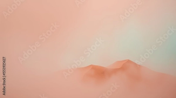 Fototapeta Mountain peaks enveloped in a sea of mist: The towering silhouettes of mountain peaks peek through a sea of vibrant orange mist, evoking a sense of mystery and serenity.