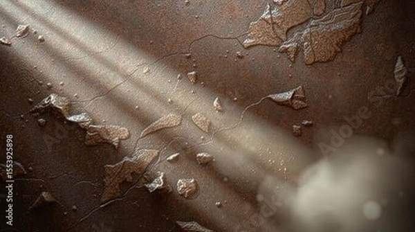 Fototapeta Cracked surface: Dramatic light rays illuminate a weathered, cracked surface, highlighting the textures and patterns in this abstract scene, creating a compelling visual narrative.