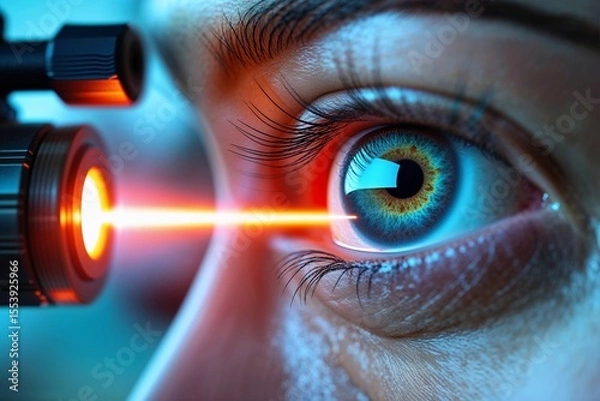 Obraz Closeup of human eye with laser examination