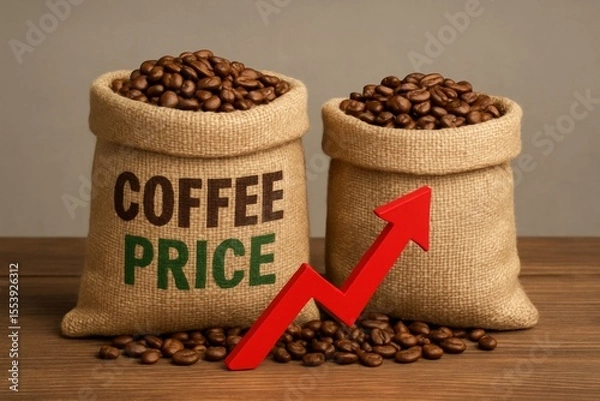 Obraz Rising coffee prices still life with arrow