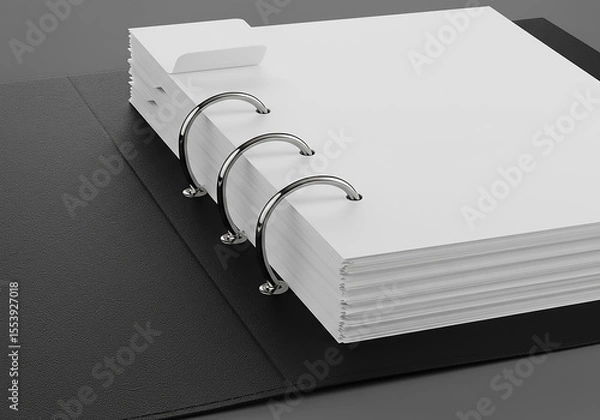 Obraz Organized Documents A Clean, Modern Three-Ring Binder with Blank White Pages for Efficient Record Keeping and Project Management