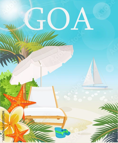 Obraz India. Goa. Vector illustration. Indian colorful template. Tropical resort. Vacations in India. Asia set