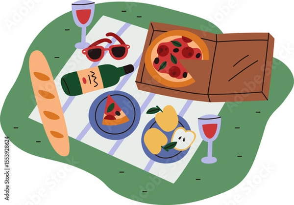 Obraz Picnic Scene with Food and Wine