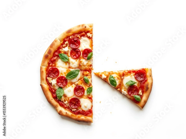 Fototapeta Pizza with one missing slice, isolated on white background, perfect for menu or food promotion concepts. Generative AI