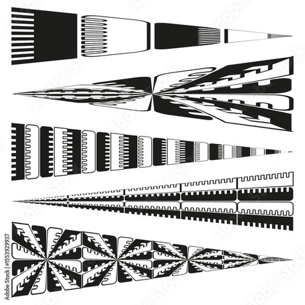 Obraz Decorative element set. Abstract pointed shapes. Graphic border Vector. Geometric pattern illustration.