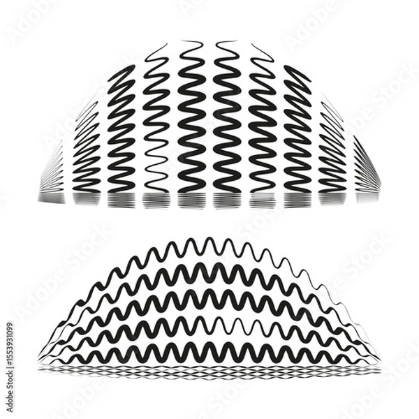 Obraz Semicircular wave patterns. Half moon designs. Monochrome curved illustrations. Vector geometric elements.