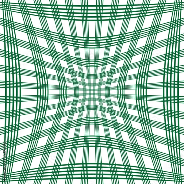 Obraz Green distorted grid. Abstract warped lines. Dynamic linear pattern. Vector optical illusion.