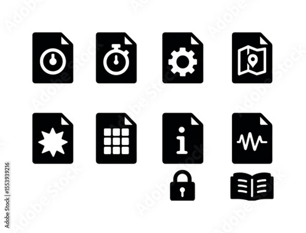 Obraz Business and productivity solid icon set. documents, tools, and data symbols
