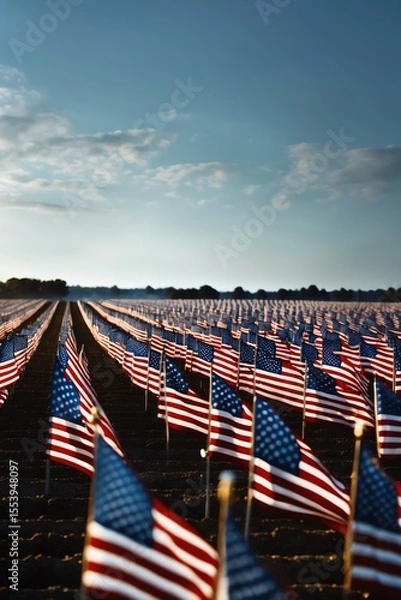 Fototapeta Field of Flags Honoring American Heroes Under Beautiful Sky
