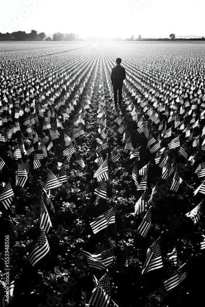 Fototapeta Field of Flags Memorial Day Monochrome Remembrance Reflection