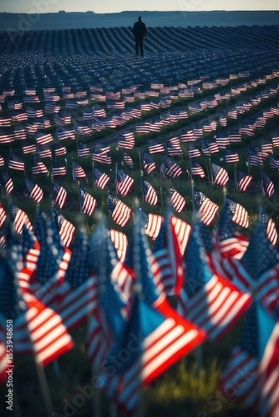 Fototapeta Field of Flags Honoring Veterans and Patriotic Remembrance Day
