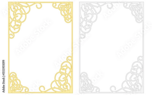 Fototapeta 蔦をモチーフにしたアールヌーボー風の装飾枠。（金色と銀色のセット）