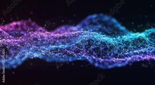 Fototapeta Abstract Digital Art: Glowing Network of Data and Information with Blue and Purple Hues