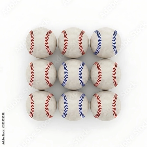 Fototapeta Nine baseballs arranged in a square, showcasing their seams and textures, evoking the essence of the game