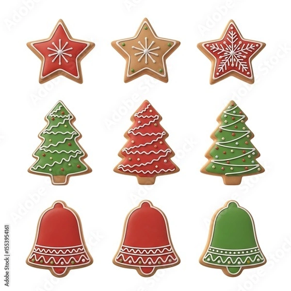 Fototapeta A close-up shot of festive Christmas cookies in various shapes and colors