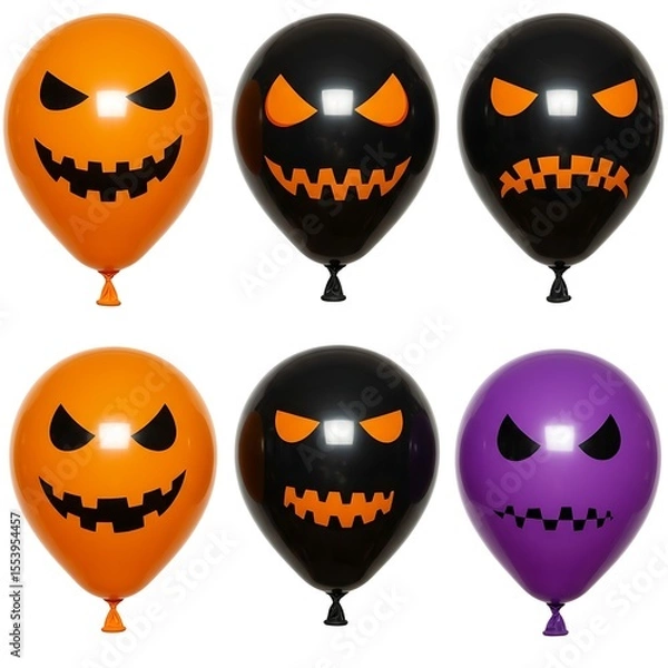 Fototapeta Spooky Halloween balloons with various facial expressions on display